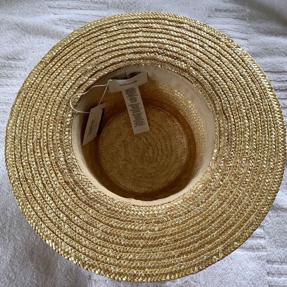 Coach Raffia Brimmed Hat With Silk Scarf Natural SZ S main image 5